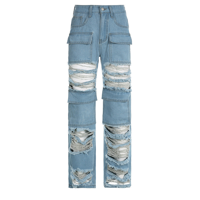 Damen Cargo-Jeans mit ausgefallenem Destroyed-Design und praktischen Taschen Stalluxe