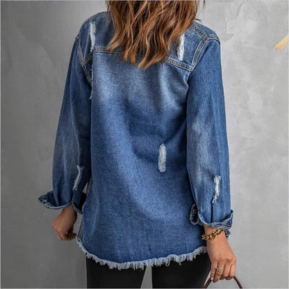 Damen Jeansjacke mit angesagten Used-Effekten und lässigem Schnitt Stalluxe