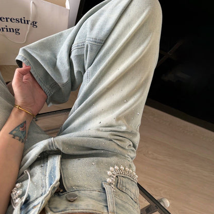 Damen Denim-Hose mit eleganten Perlenapplikationen und modischem Schnitt Stalluxe