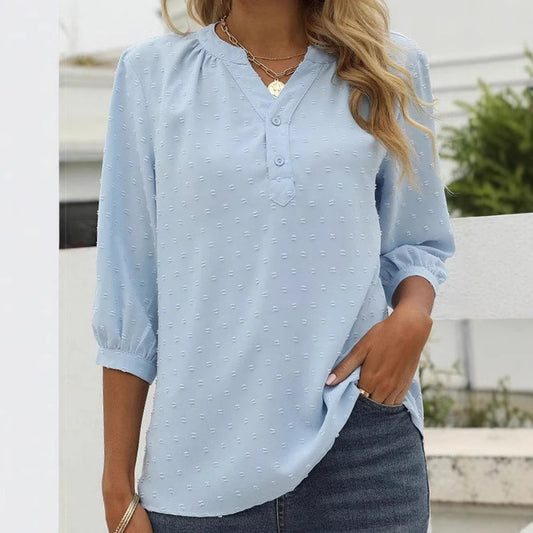 Damen Bluse mit feiner Struktur und Knopfleiste Stalluxe