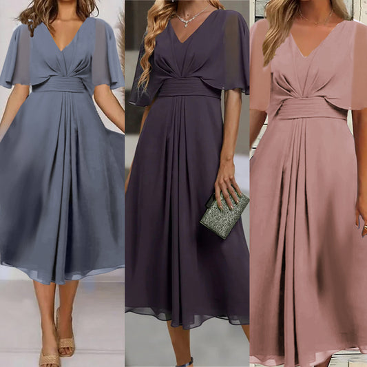 Damen Midikleid mit verspieltem Wickeldesign und eleganten Puffärmeln Stalluxe