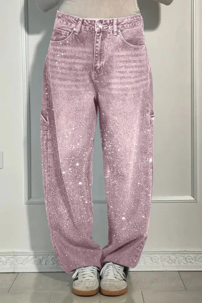 Damen modische Mom-Jeans mit schimmernden Details Stalluxe