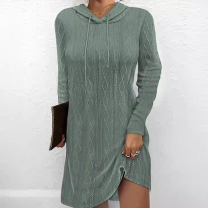 Damen Hoodie-Kleid mit elegantem Strickmuster und schickem Seitenschlitz Stalluxe