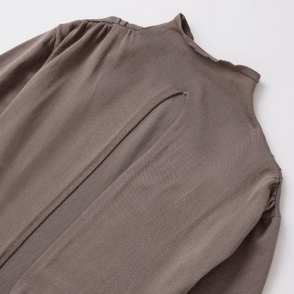 Damen Lässiges Langarmoberteil mit asymmetrischem Saum und hohem Kragen Stalluxe