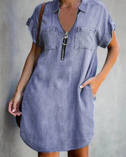 Damen Chambray Kleid mit Reißverschluss und praktischen Taschen Stalluxe
