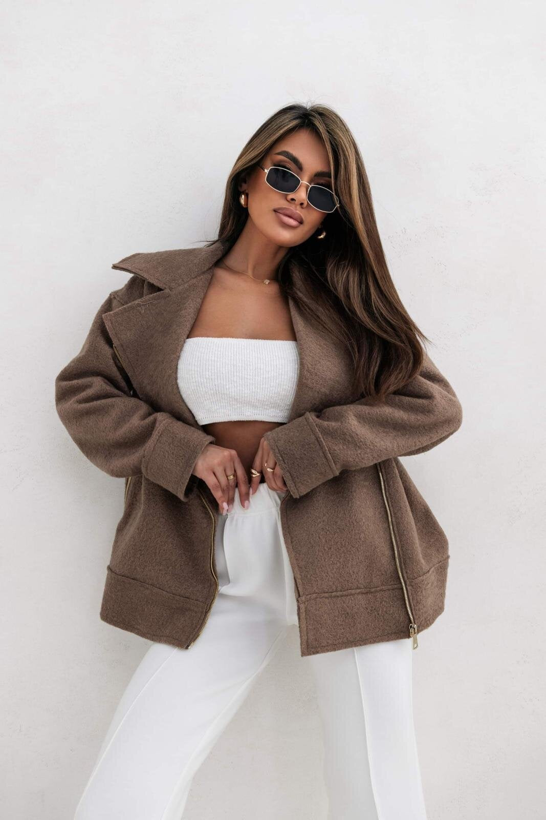 Damen Oversized Jacke mit Reißverschluss und weichem Material Stalluxe
