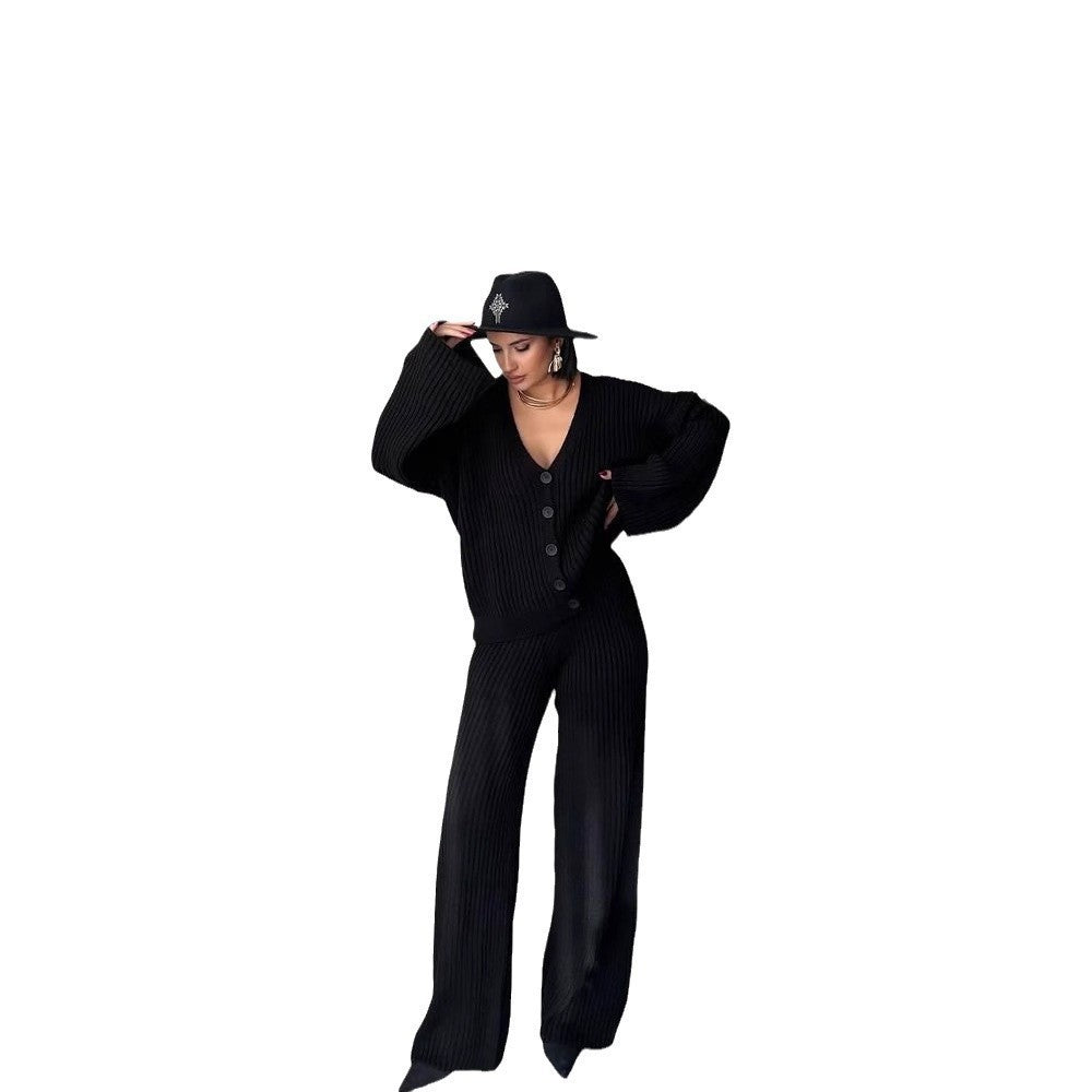 Damen Strickanzug mit weiten Ärmeln und Knopfleiste Stalluxe