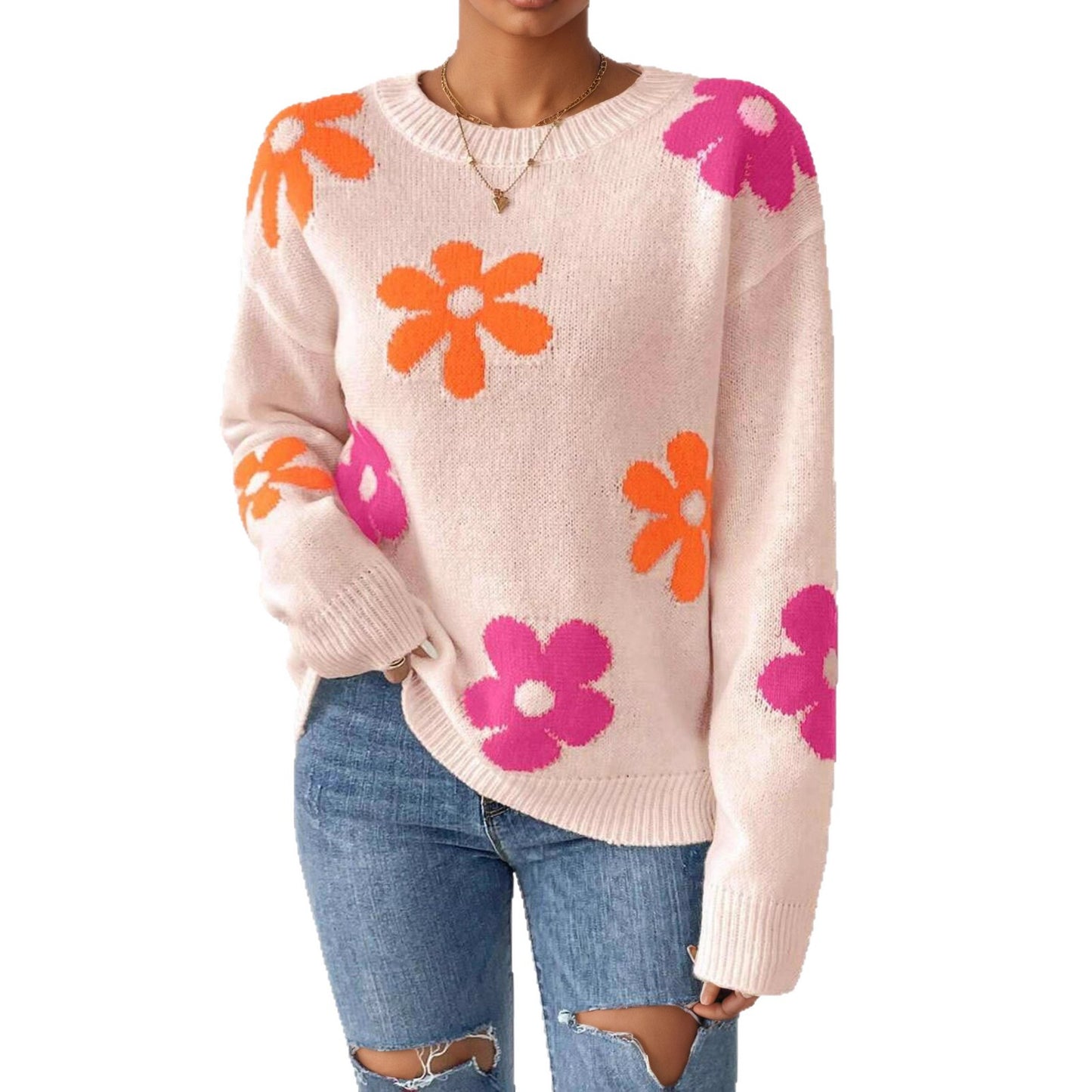 Damen Pullover mit floralem Design und Rundhalsausschnitt Stalluxe