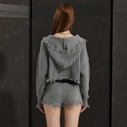 Damen Sportliches Hoodie-Shorts-Set mit einzigartigen Fransen Stalluxe