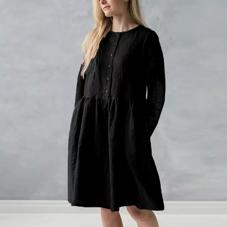 Damen lässiges Freizeitkleid mit Knopfverschluss und voluminösem Rock Stalluxe