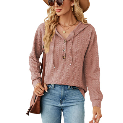 Damen lässiger Kapuzenpullover mit strukturierter Oberfläche und Knopfdetails Stalluxe