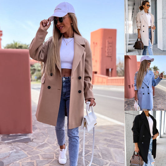 Damen Modische Oversized Wolljacke mit breitem Revers Stalluxe