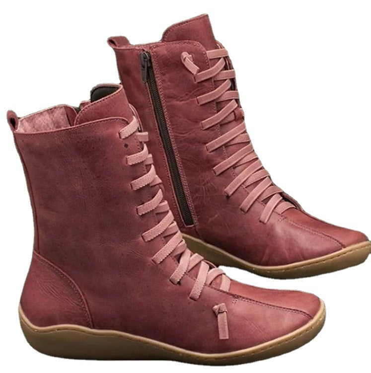 Damen Lederstiefel mit hohem Schaft und atmungsaktiver Schnürung Stalluxe