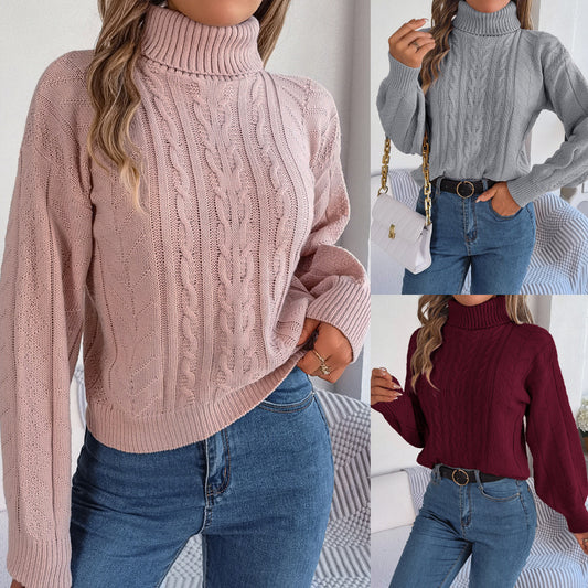Damen Gemütlicher Strickpullover mit Stehkragen und Zopfmuster Stalluxe