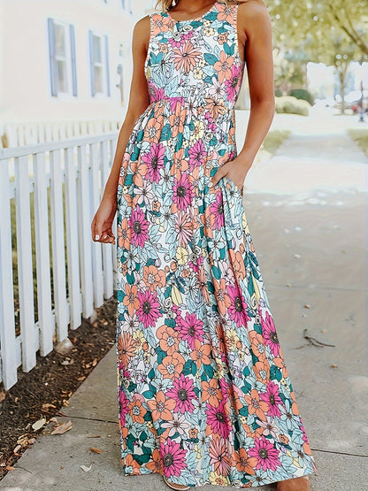 Damen Maxikleid mit floralem Muster und praktischen Taschen Stalluxe