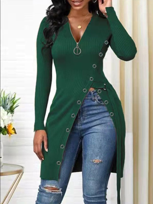 Damen figurbetontes Wickelshirt mit Knopfdetails und tiefem V-Ausschnitt Stalluxe