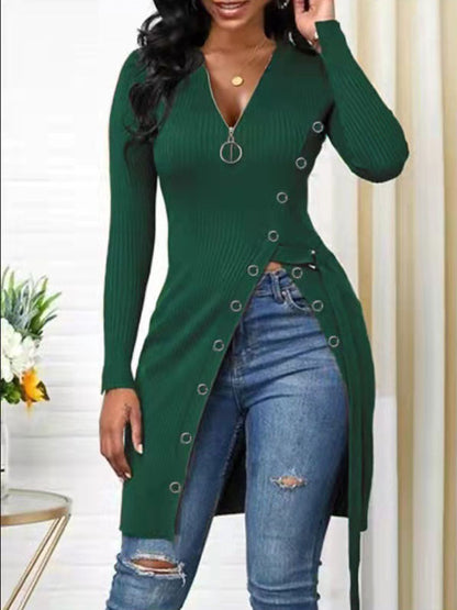 Damen figurbetontes Wickelshirt mit Knopfdetails und tiefem V-Ausschnitt Stalluxe