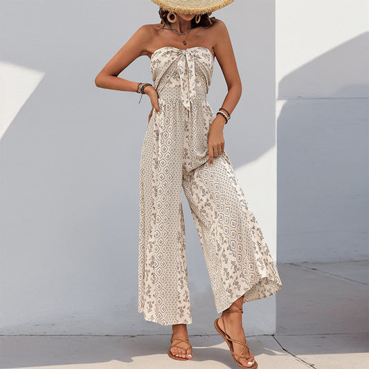 Damen Jumpsuit mit Bandeau-Oberteil und weiten Beinen Stalluxe