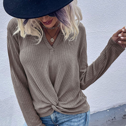 Damen lässiger V-Ausschnitt Pullover mit Knopfdetails und Knotendesign Stalluxe