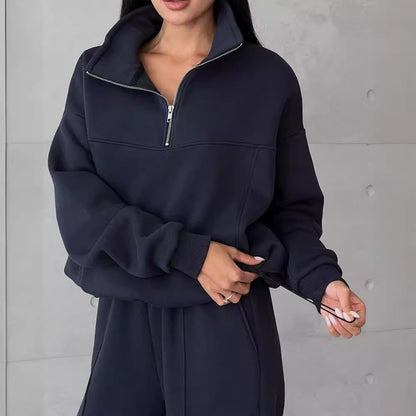 Damen Sportliches Fleece-Kombinationsset mit Stehkragen Stalluxe