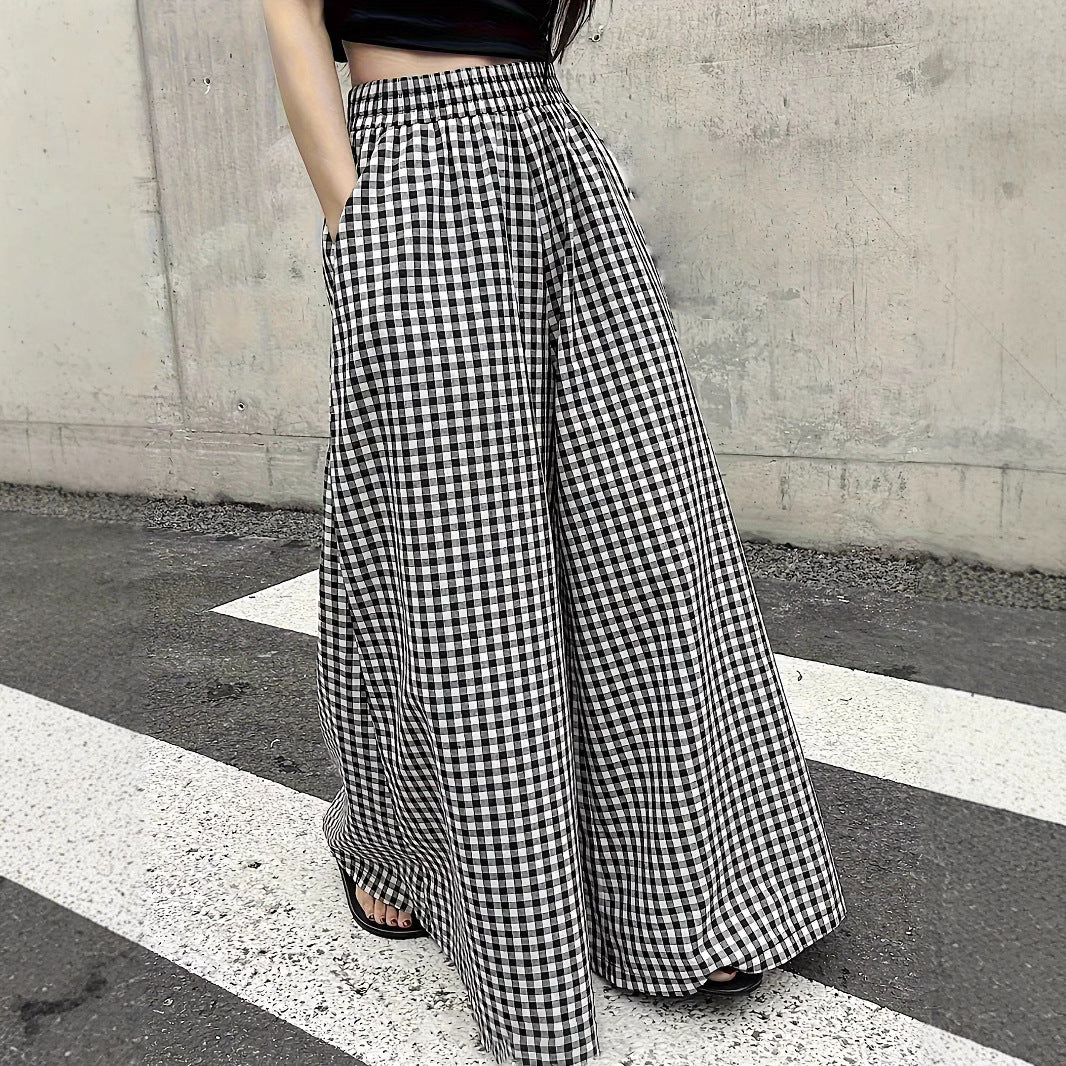 Damen weite Maxihosen mit Karomuster und praktischen Taschen Stalluxe
