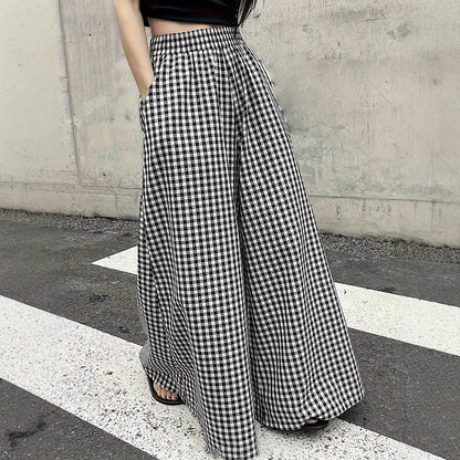 Damen weite Maxihosen mit Karomuster und praktischen Taschen Stalluxe