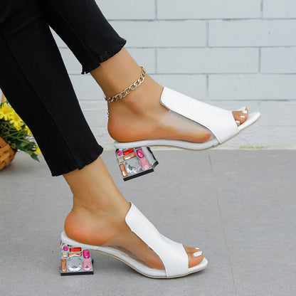 Damen Riemchen-Mules mit floralem Design und komfortablem Blockabsatz Stalluxe
