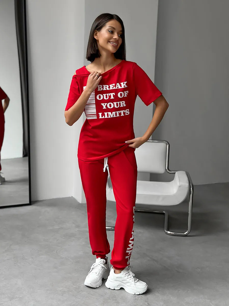 Damen modernes Sport-Set mit ausschnitt und grafischem Print Stalluxe