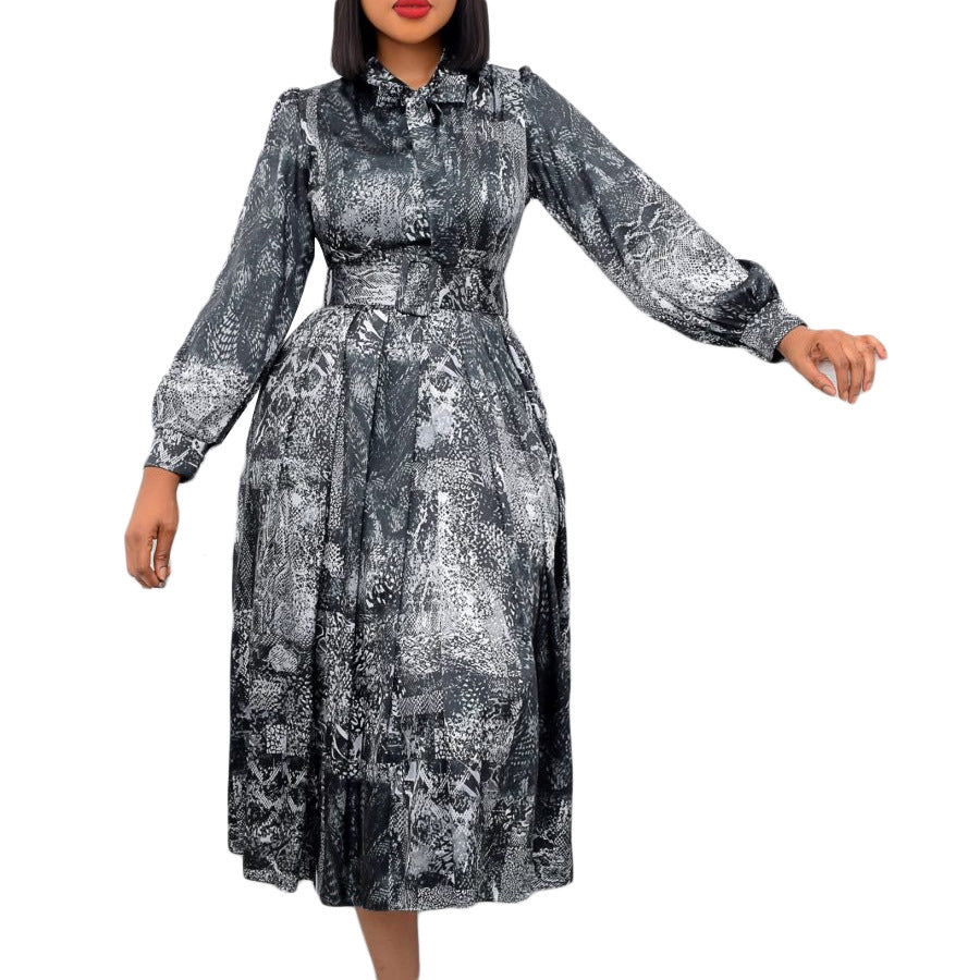 Damen Maxikleid mit elegantem Schluppenkragen und tailliertem Gürtel Stalluxe