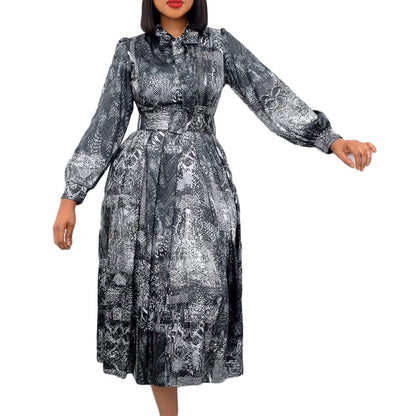 Damen Maxikleid mit elegantem Schluppenkragen und tailliertem Gürtel Stalluxe
