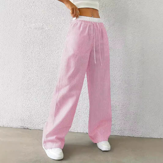 Damen Leichte, gestreifte Freizeithose mit elastischem Bund und Kordelzug Stalluxe