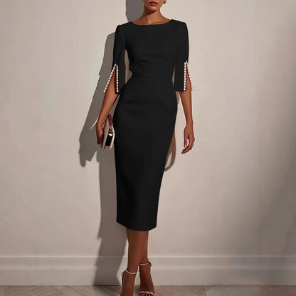 Damen Elegantes Midi-Kleid mit Perlenakzenten Stalluxe