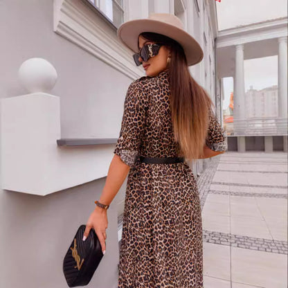 Damen Midi-Kleid mit Tiermuster und Gürtel Stalluxe