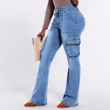 Damen Flared Cargo-Jeans mit praktischen Seitentaschen und hohem Bund Stalluxe