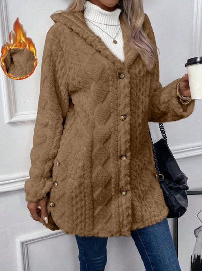 Damen Teddy-Jacke mit Kapuze und Knopfdetail Stalluxe