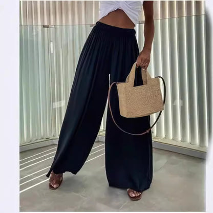 Damen fließende Palazzohose mit elastischem Bund und seitlichen Taschen Stalluxe