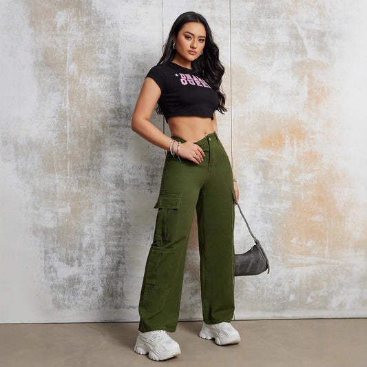 Damen Cargo-Hosen mit hohem Bund und praktischen Taschen Stalluxe