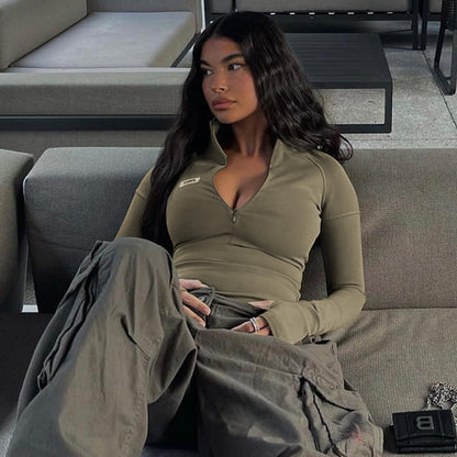 Damen Sportliches Langarmshirt mit hohem Kragen und Reißverschluss Stalluxe
