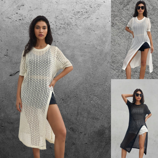 Damen Langer Strick-Kimono mit offenem Design und atmungsaktiver Maschenstruktur Stalluxe