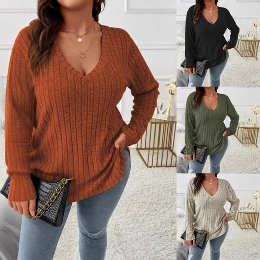Damen Langarm V-Ausschnitt Shirt mit feiner Rippstruktur Stalluxe