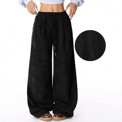 Damen Weite Freizeithose aus Rippmaterial mit elastischem Bund und praktischen Taschen Stalluxe