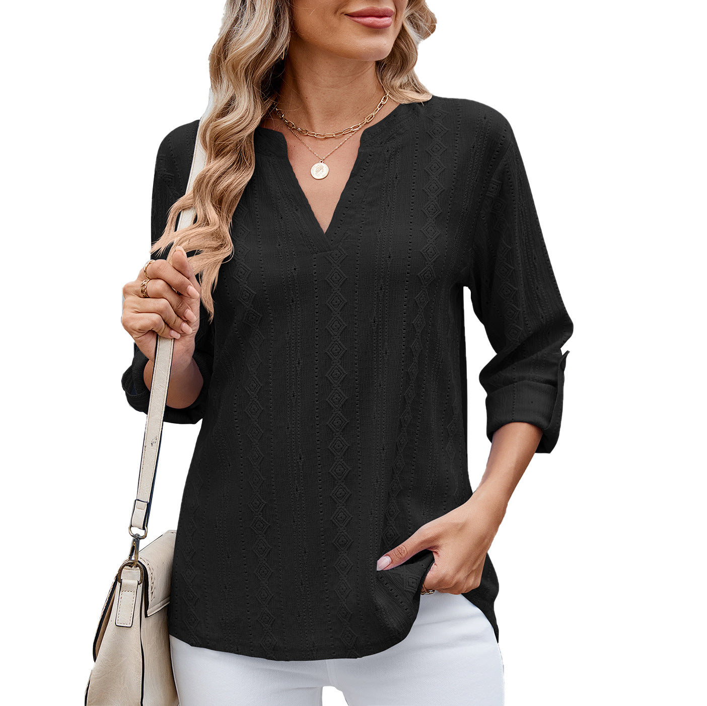 Damen Elegantes und luftiges Blusenshirt mit V-Ausschnitt Stalluxe