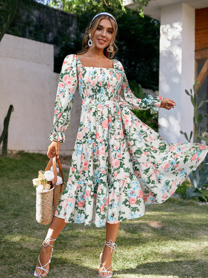 Damen Midikleid mit floraler Stickerei und Taillenband Stalluxe