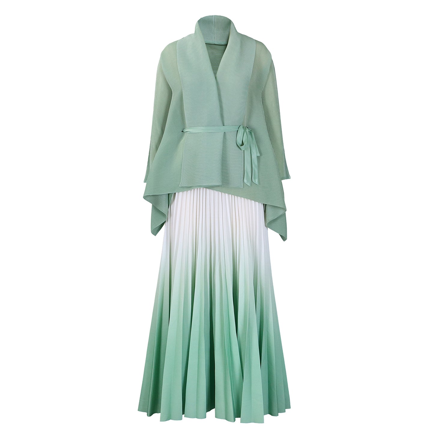 Damen langes Plissee Kleid mit Cape und Gürtel Stalluxe