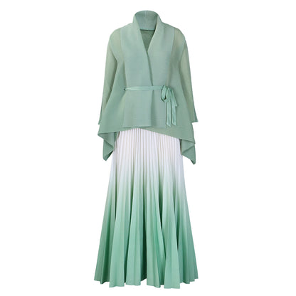 Damen langes Plissee Kleid mit Cape und Gürtel Stalluxe