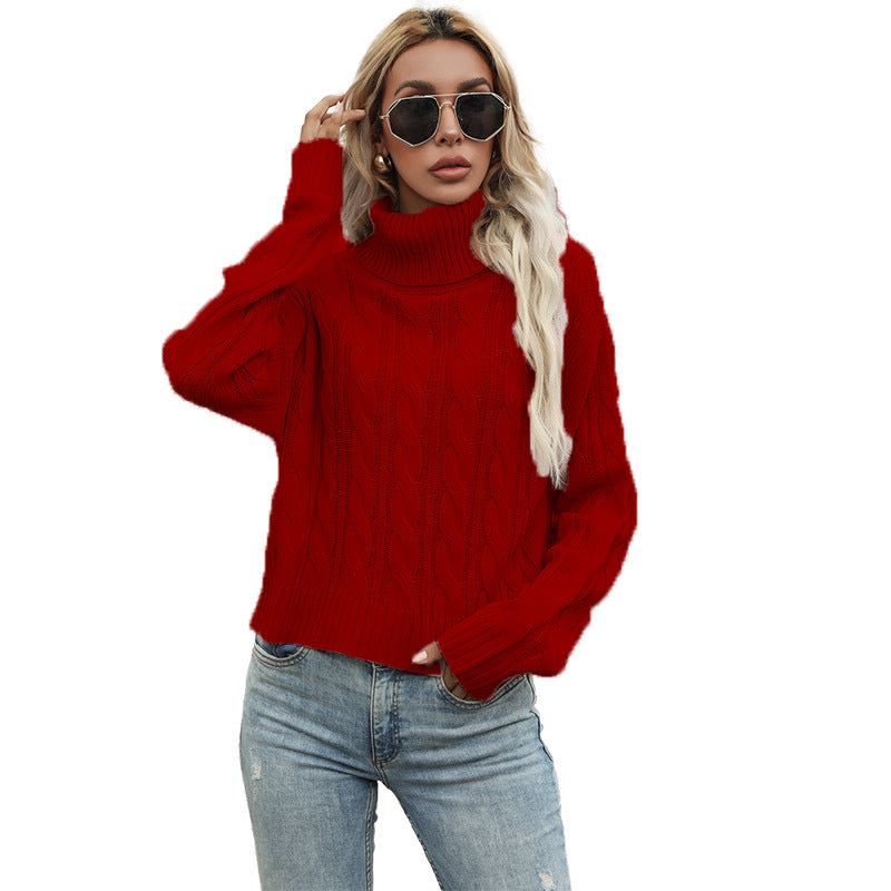Damen Grobstrickpullover mit hohem Rollkragen und markantem Zopfmuster Stalluxe