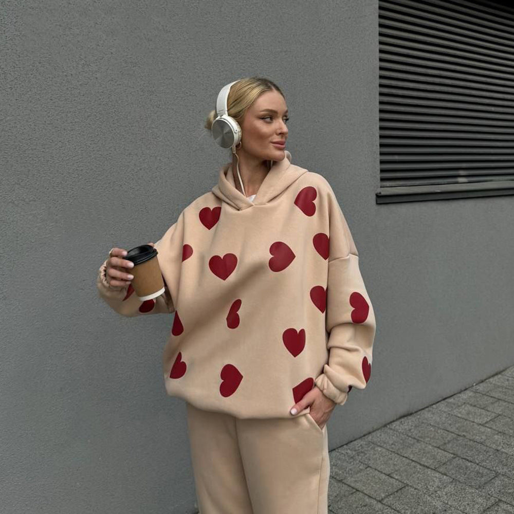 Damen Hoodie mit Herzmotiven und bequemen Schnitt Stalluxe