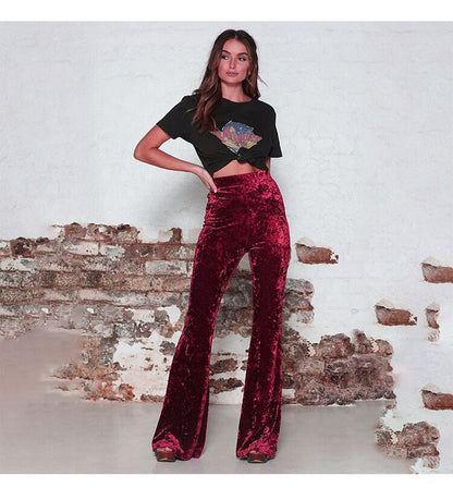 Damen Flared Hose aus luxuriösem Samt mit hohem Bund Stalluxe