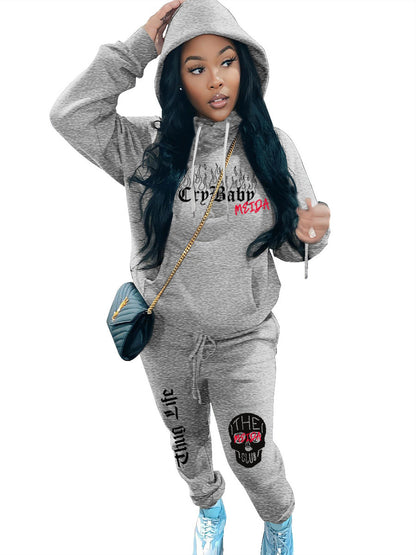Damen Sportliches Hoodie und Jogginghose Set mit kreativem Aufdruck Stalluxe