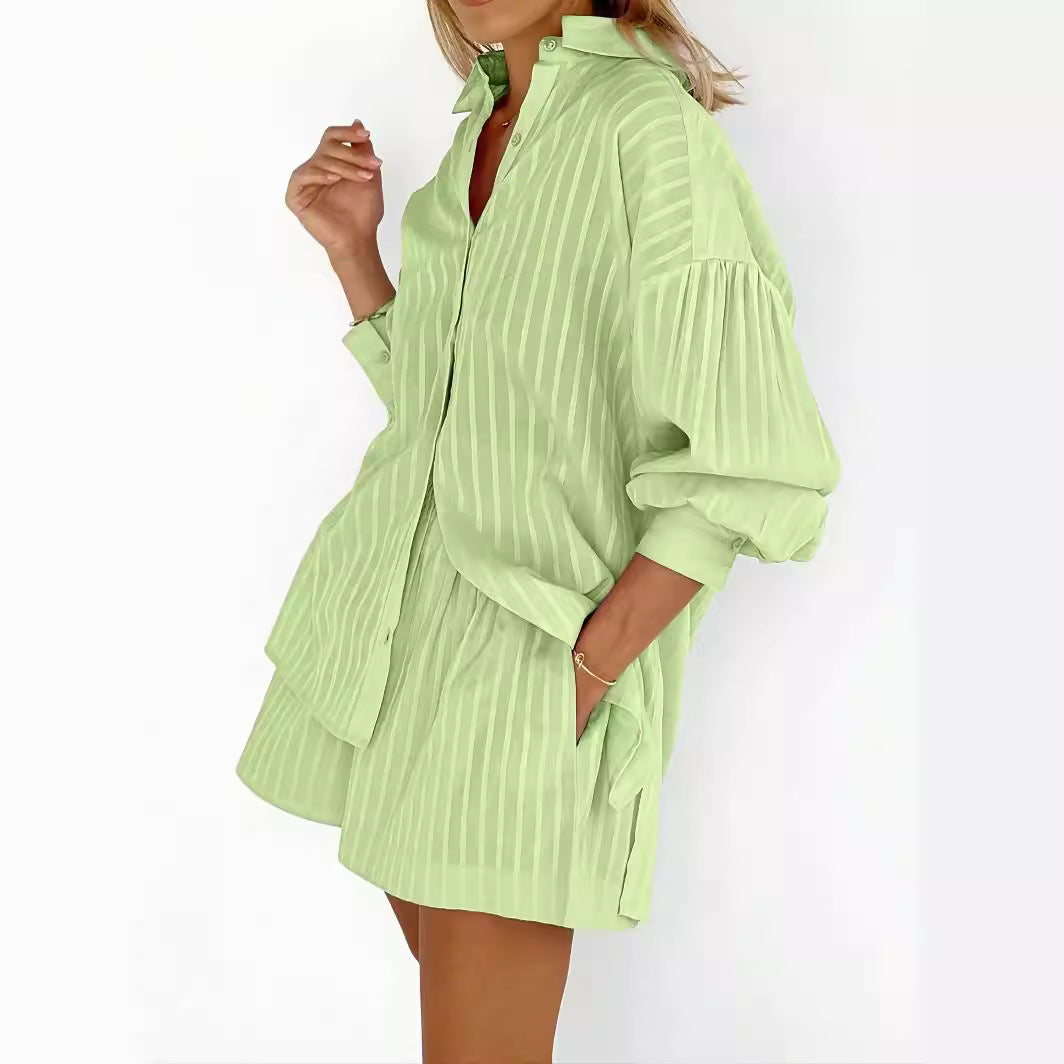 Damen gestreiftes Hemd und Shorts Set Stalluxe